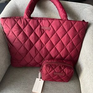 Tote It Tote and matching Cosmetic Pouch in Berry - Poppy and Peonies